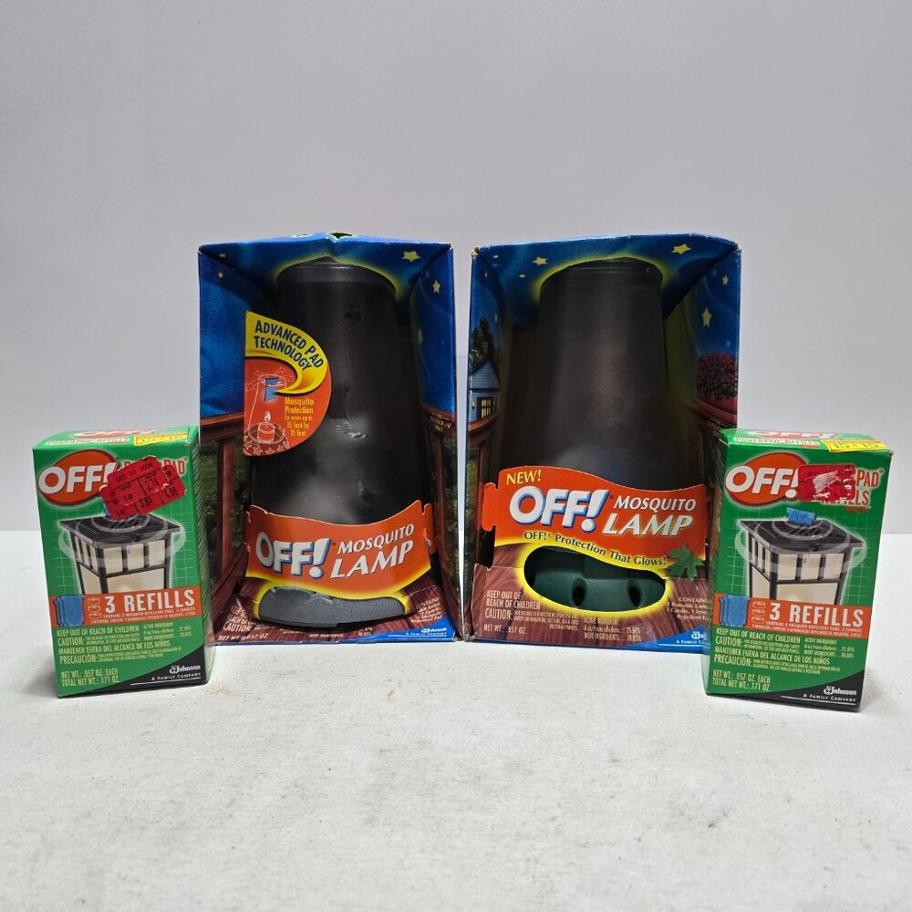 LOT of 4-OFF! 2 Mosquito Lamp Lanterns + 2 Refill Packs - 8 Candles & Pads Total